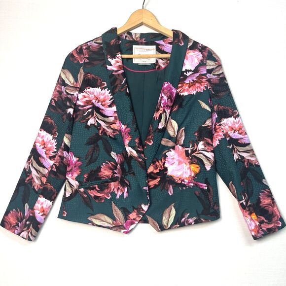 Anthropologie Cartonnier Rihan Floral Print Blazer Jacket Sz 6 Coat Silky Career - Picture 1 of 7